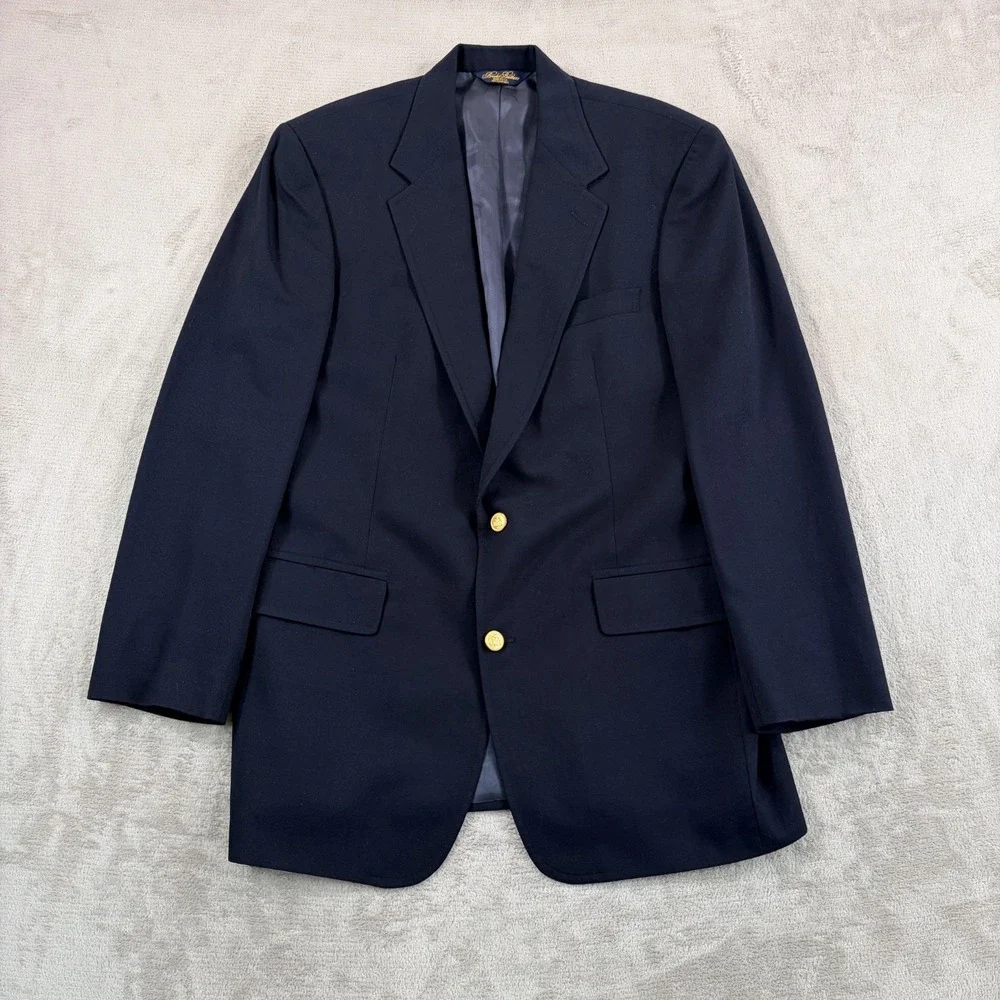 Vintage Brooks Brothers Brooksease Navy Hopsack Gold Button Blazer 41L Made USA